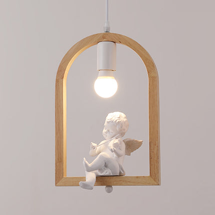 Lampada a ciondolo scale a scaffale ad arco con legno di piccione deco in legno moderno luce appesa al beige
