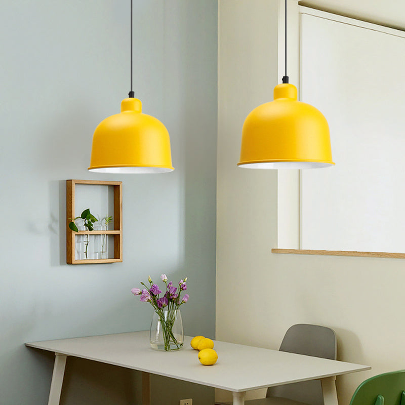 Bowl Shade Hanging Light Single Head Macaron Style Aluminum Pendant Lamp for Restaurant
