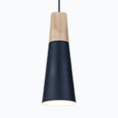 Single Head Coolie Pendant Light Modern Wood & Aluminum Black/Grey/Yellow/White Pendant Lamp for Bedroom