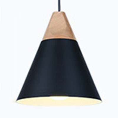 Single Head Coolie Pendant Light Modern Wood & Aluminum Black/Grey/Yellow/White Pendant Lamp for Bedroom