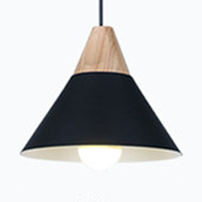 Single Head Coolie Pendant Light Modern Wood & Aluminum Black/Grey/Yellow/White Pendant Lamp for Bedroom