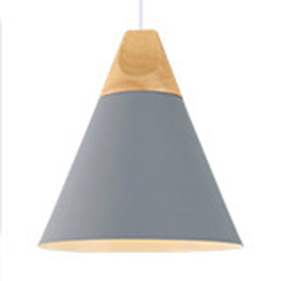 Single Head Coolie Pendant Light Modern Wood & Aluminum Black/Grey/Yellow/White Pendant Lamp for Bedroom