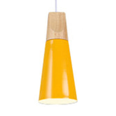 Single Head Coolie Pendant Light Modern Wood & Aluminum Black/Grey/Yellow/White Pendant Lamp for Bedroom