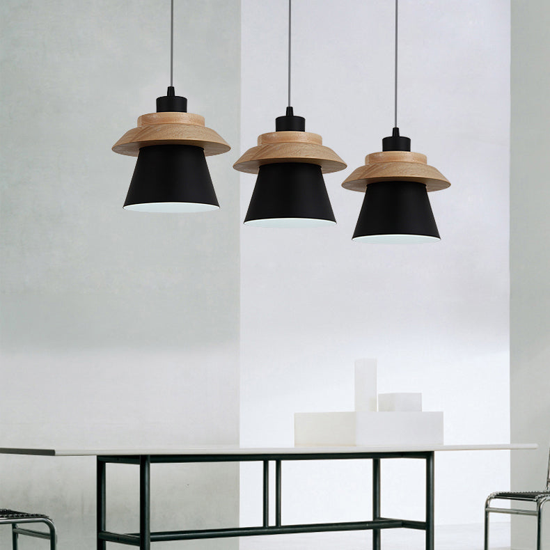 Coolie Shade Stairway Hanging Light with Wood Deco Metal 1 Light Asian Style Pendant Light