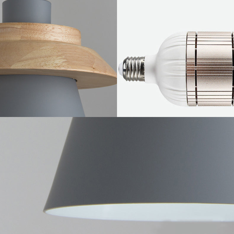 Coolie Shade Stairway Hanging Light with Wood Deco Metal 1 Light Asian Style Pendant Light