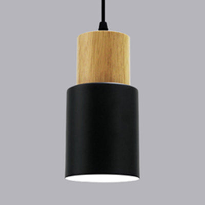 Metal & Wood Cylindrical Hanging Lamp Office Hallway 1 Light Modern Small Pendant Light