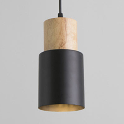 Metal & Wood Cylindrical Hanging Lamp Office Hallway 1 Light Modern Small Pendant Light