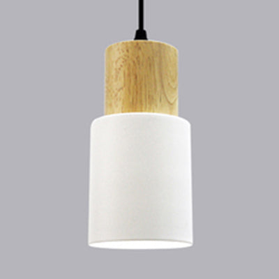 Metal & Wood Cylindrical Hanging Lamp Office Hallway 1 Light Modern Small Pendant Light