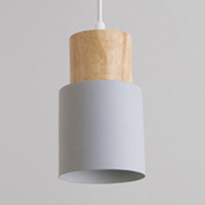 Metal & Wood Cylindrical Hanging Lamp Office Hallway 1 Light Modern Small Pendant Light