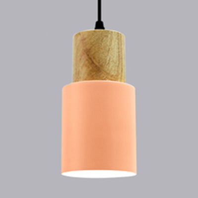 Metal & Wood Cylindrical Hanging Lamp Office Hallway 1 Light Modern Small Pendant Light