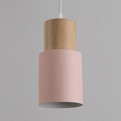 Metal & Wood Cylindrical Hanging Lamp Office Hallway 1 Light Modern Small Pendant Light
