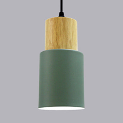 Metal & Wood Cylindrical Hanging Lamp Office Hallway 1 Light Modern Small Pendant Light