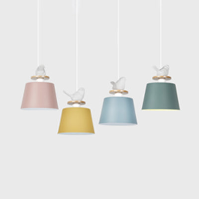 Aluminium Bucket Shade Hanging Light avec oiseau déco 1 Bulbe Pendante macaron pour chambre d'enfant