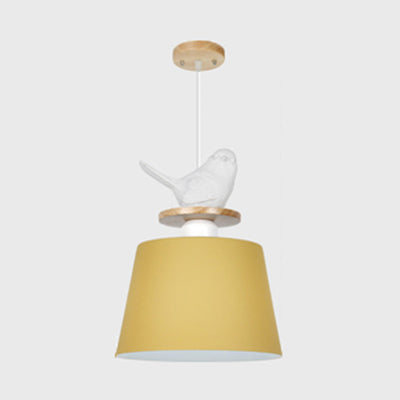 Aluminium Bucket Shade Hanging Light avec oiseau déco 1 Bulbe Pendante macaron pour chambre d'enfant