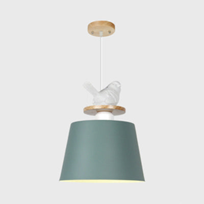 Aluminium Bucket Shade Hanging Light avec oiseau déco 1 Bulbe Pendante macaron pour chambre d'enfant