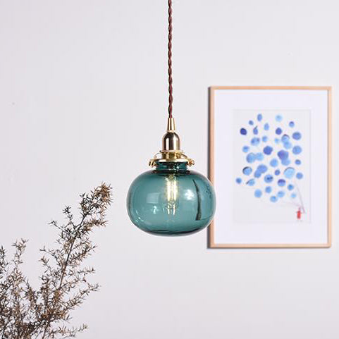 Modern Oval Pendant Light with Brass Lamp Socket Glass 1 Light Suspension Light for Cloth Shop