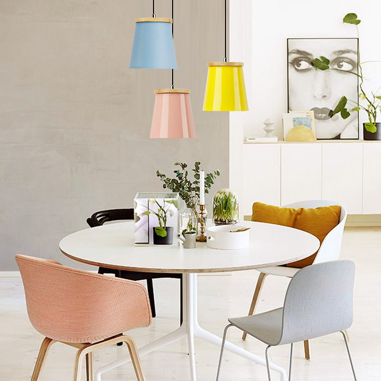 Metallic Bucket Shape Suspension Light Kitchen Dining Room One Light Modern Pendant Light