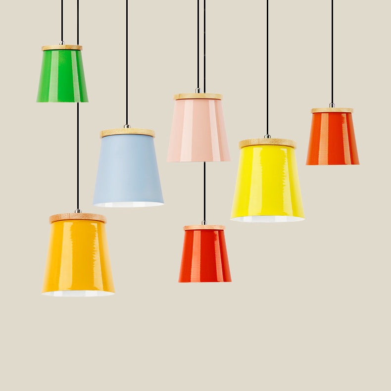 Metallic Bucket Shape Suspension Light Kitchen Dining Room One Light Modern Pendant Light