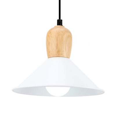 Metal Cone Pendant Light with Wooden Bulb Base 1 Head Nordic Style Hanging Light for Office