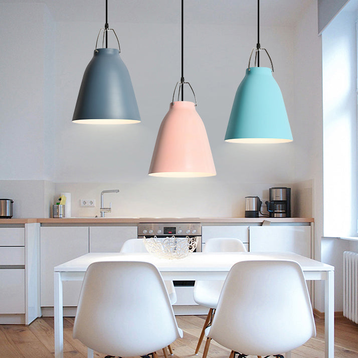 Secchio color caramella appesa luce 1 luce macaron in alluminio luce in blu scuro/azzurro/rosa per cucina da ufficio