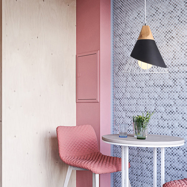 12"/14" Wide Single Bulb Cone Pendant Light with Iron Wire Modern Metallic Hanging Lamp for Balcony Bar