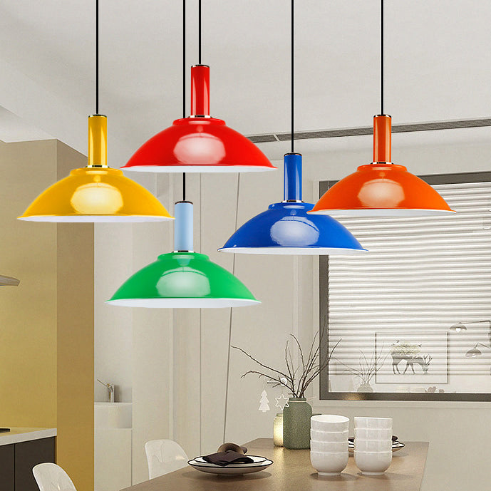 Zeitgenössische flache Schüssel Hanging Lampe Aluminium hellfarbener Anhänger Licht in Blau/Grün/Orange/Rot/Gelb für Marktgeschäft