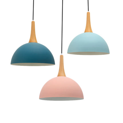 Bowl Shade Living Room Hanging Lamp Aluminum Single Bulb Macaron Dark Blue/Light Blue/Pink Pendant Lighting
