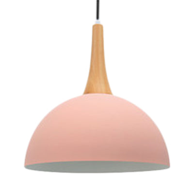 Bowl Shade Living Room Hanging Lamp Aluminum Single Bulb Macaron Dark Blue/Light Blue/Pink Pendant Lighting