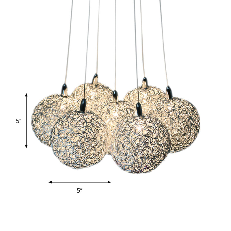 7 Bulbs Global Pendant Lighting Decorative White-Silver Aluminum LED Suspension Lamp in Warm/White Light