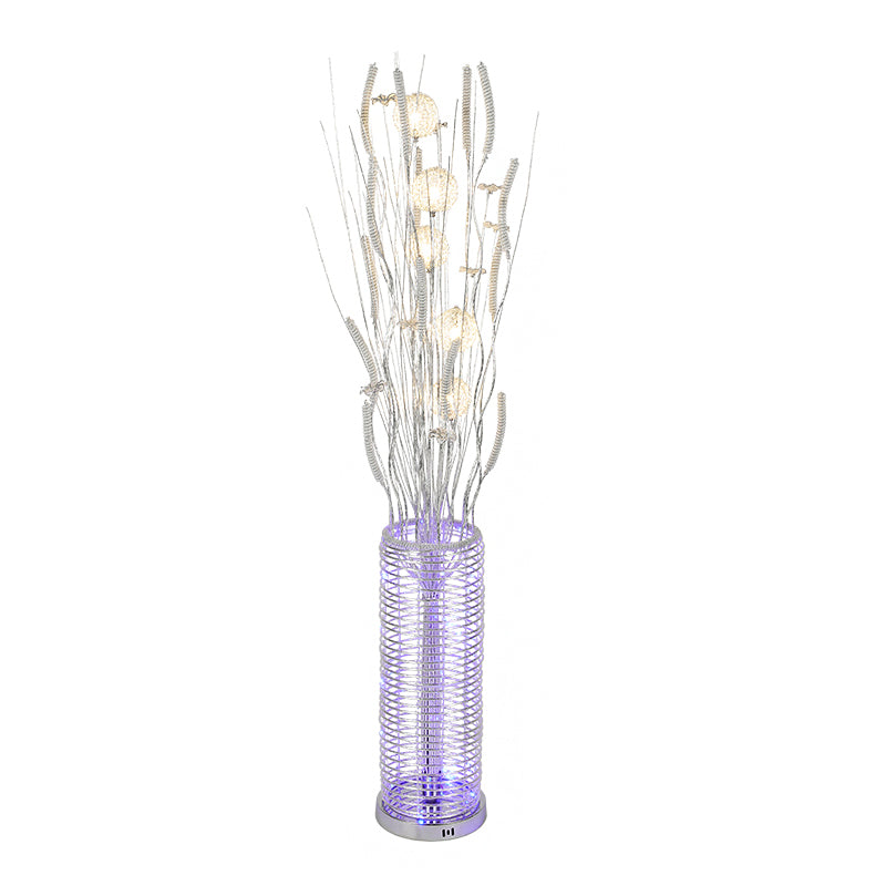Decorative Tree-Shaped Stand Up Lamp LED Aluminum Reading Floor Lighting with Flower Decor in Silver, Warm/White Light