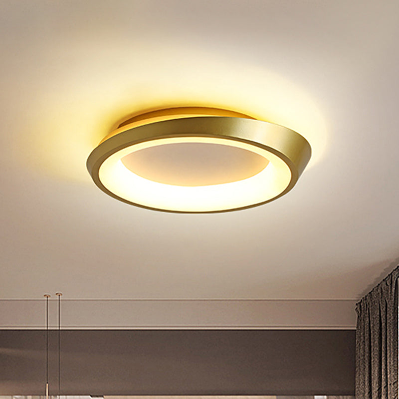 Round Bedroom Flush Mounted Light Metallic LED Modernist Flush Lamp Fixture in Gold/Coffee, Warm/White Light