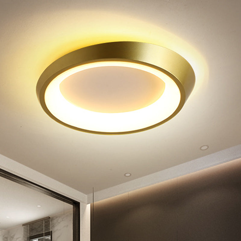 Round Bedroom Flush Mounted Light Metallic LED Modernist Flush Lamp Fixture in Gold/Coffee, Warm/White Light