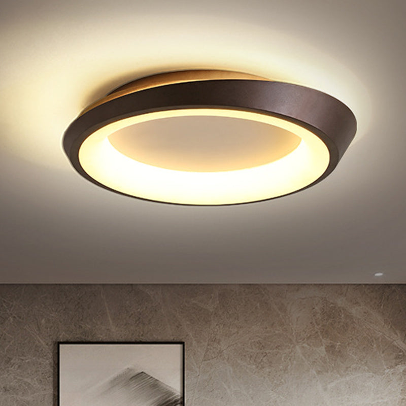 Round Bedroom Flush Mounted Light Metallic LED Modernist Flush Lamp Fixture in Gold/Coffee, Warm/White Light