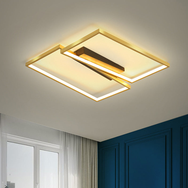 Simple Square/Round Frame Flushmount Metallic LED Bedroom Flush Mount Fixture in Gold, Warm/White Light