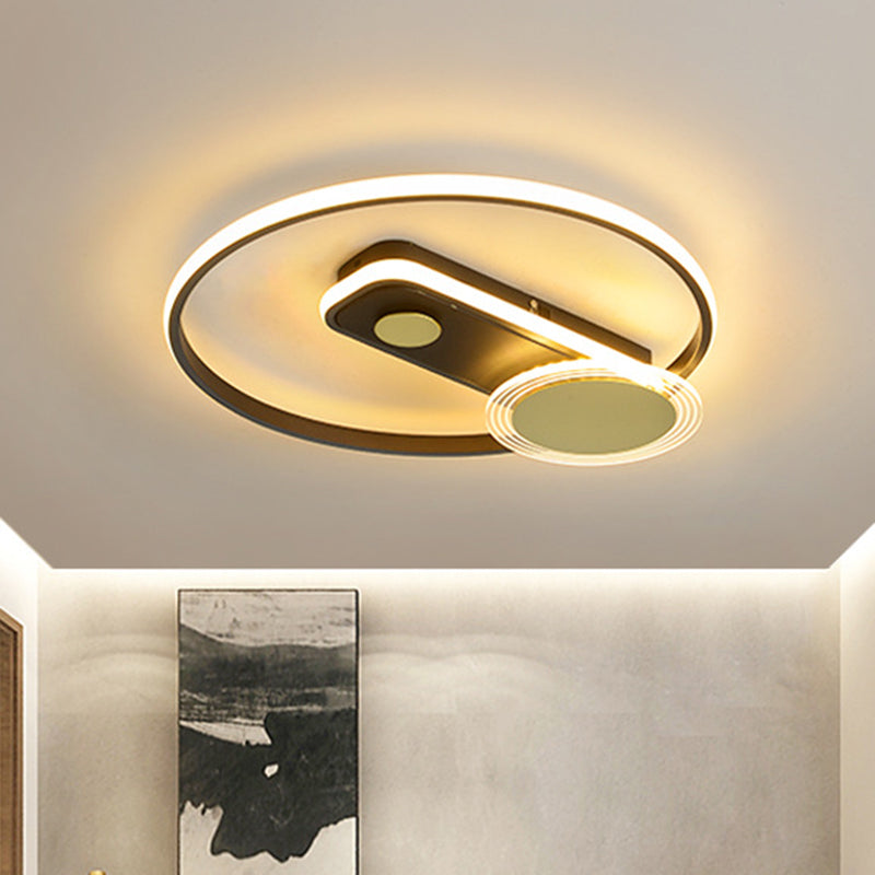 Metallo Hoop Flush Mount Luce Minimal Nero/Oro Finitura LED Lampada a Flush Fixture, 16 "/19.5" Wide