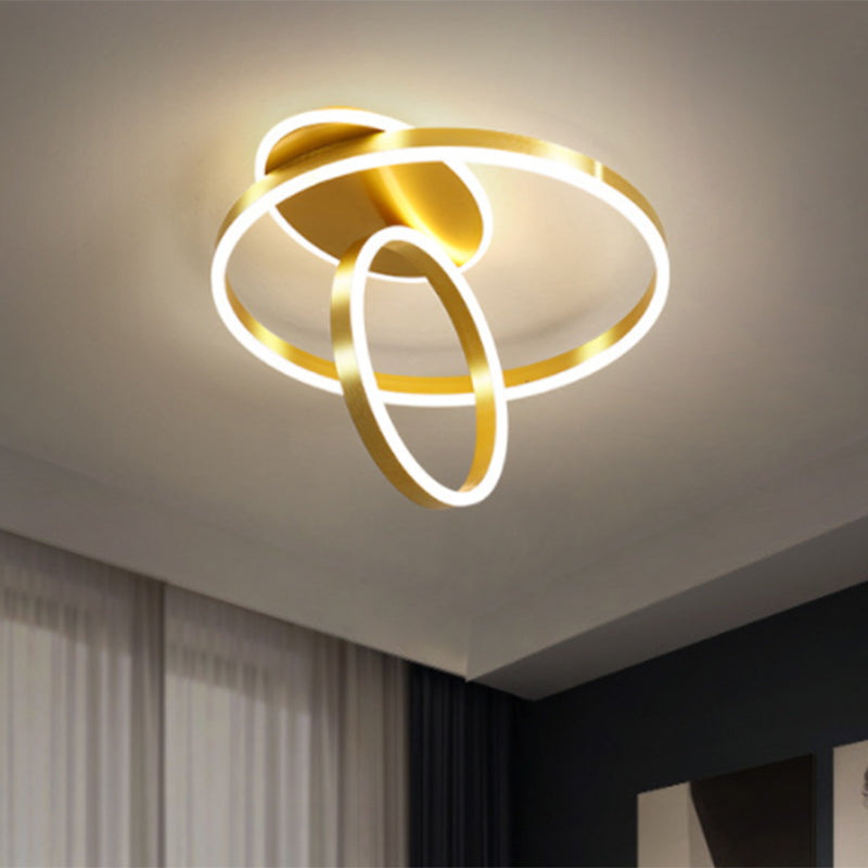 Rings Metallic Flush Lighting Minimalist 18"/21.5" W LED Gold Ceiling Lamp Fixture in Warm/White Light