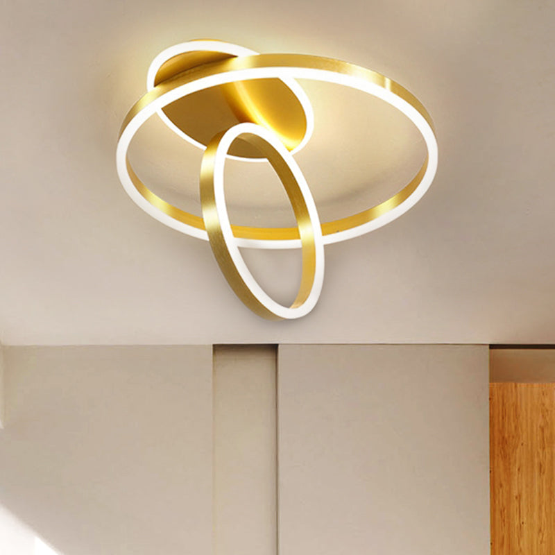Rings Metallic Flush Lighting Minimalist 18"/21.5" W LED Gold Ceiling Lamp Fixture in Warm/White Light