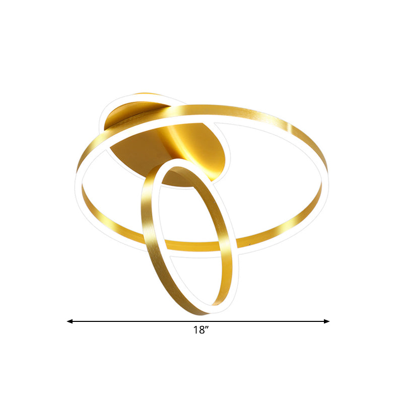 Rings Metallic Flush Lighting Minimalist 18"/21.5" W LED Gold Ceiling Lamp Fixture in Warm/White Light
