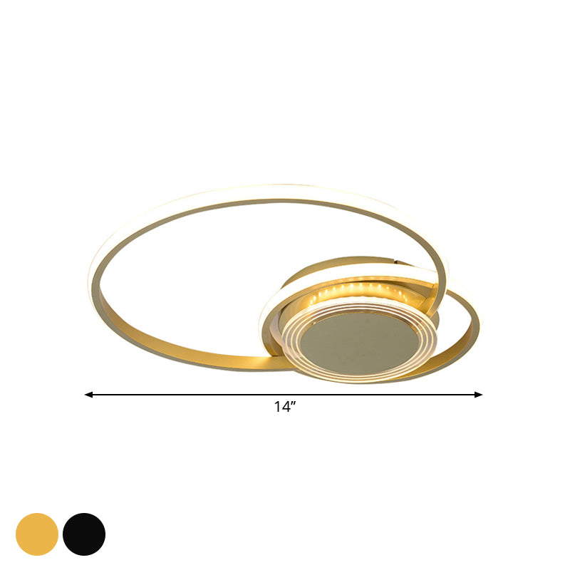 Schwarz/Gold Hoop Flush Lighting Zeitgenössische LED-Deckeneinbauleuchte aus Metall für Schlafzimmer, 14"/18" B
