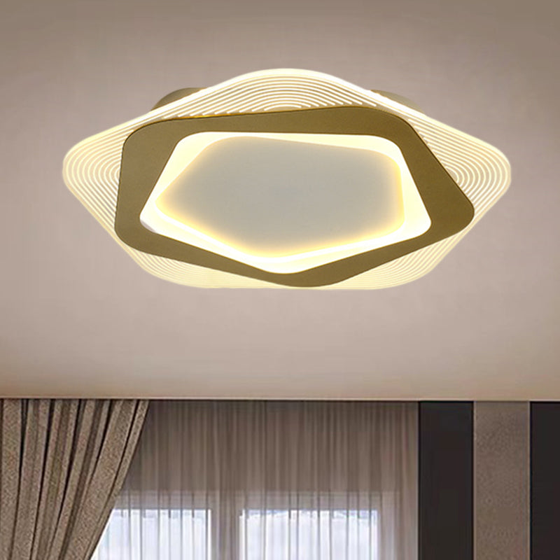 Metal Hexagon/Pentagon Flush Mount Modernism 18"/21.5" Width LED Flushmount Ceiling Light in Gold for Parlour