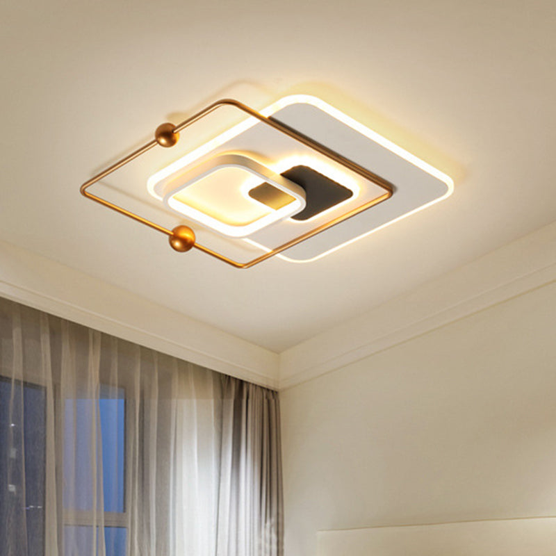 Moderno apparecchio da incasso a soffitto quadrato in metallo a LED per camera da letto in bianco e oro, luce calda/bianca