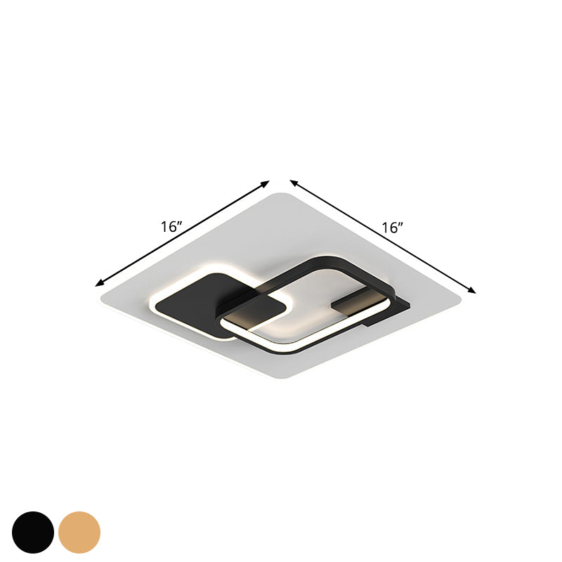 Lampe encastrée carrée en métal minimaliste, éclairage LED noir/or, lumière chaude/blanche pour chambre à coucher, largeur 16"/19,5"