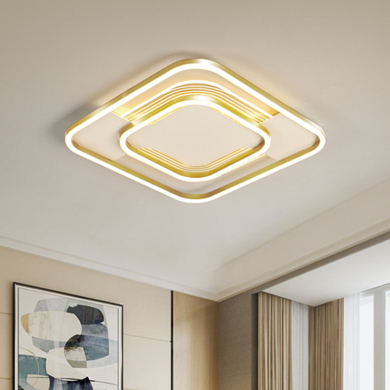 Metal Rhombus Frame Flush Mount Simple 16,5 "/20.5" W LED Soffitto Light Fixture in Gold, Warm / White Light