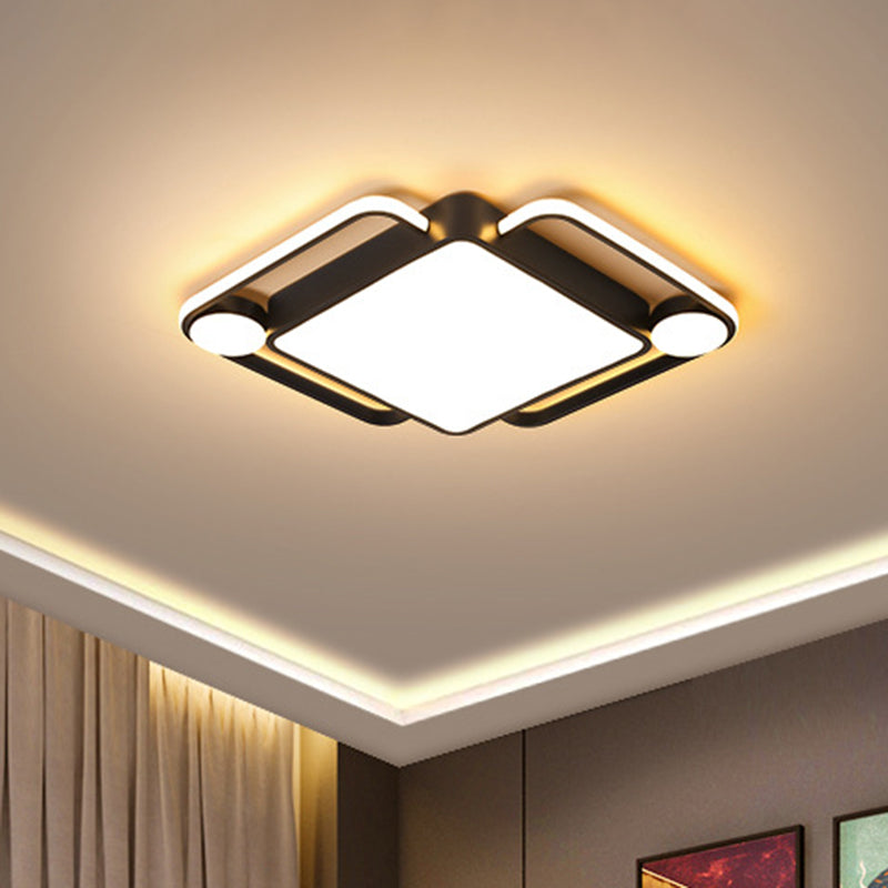 Plafoniera moderna a soffitto a rombo in metallo da 18"/21,5" di larghezza, lampada da incasso a LED per camera da letto, in luce nera, calda/bianca