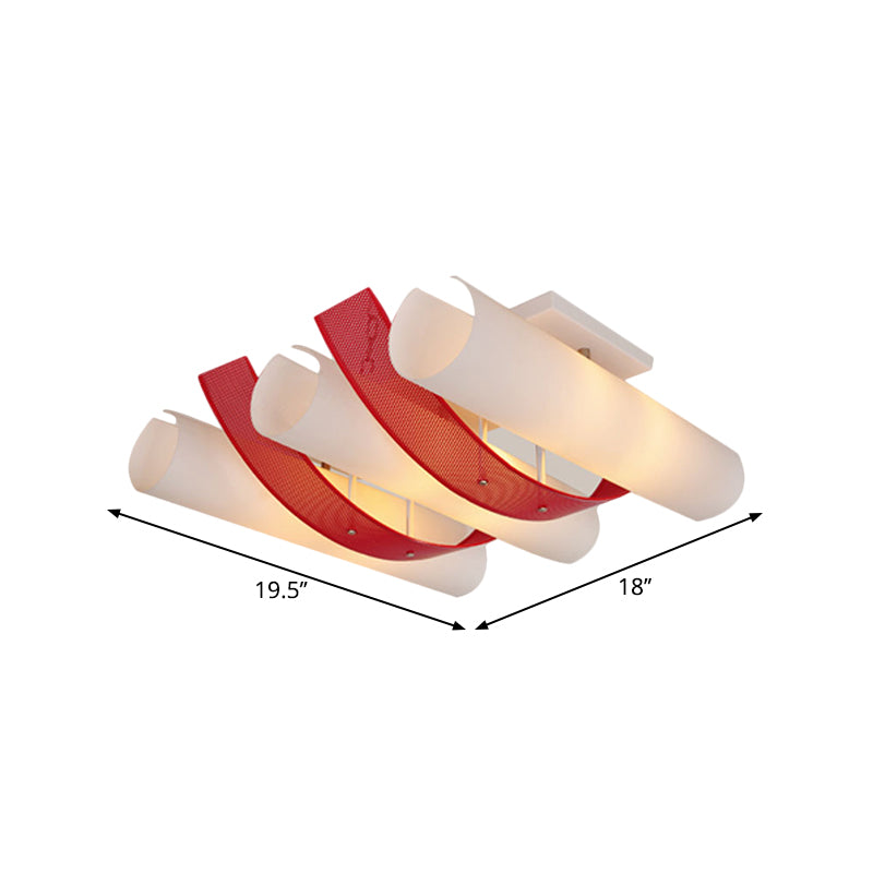 Red-White Cylinder Ceiling Light Simplicity 3-Head Acrylic Ultra Thin Flush Mount Fixture
