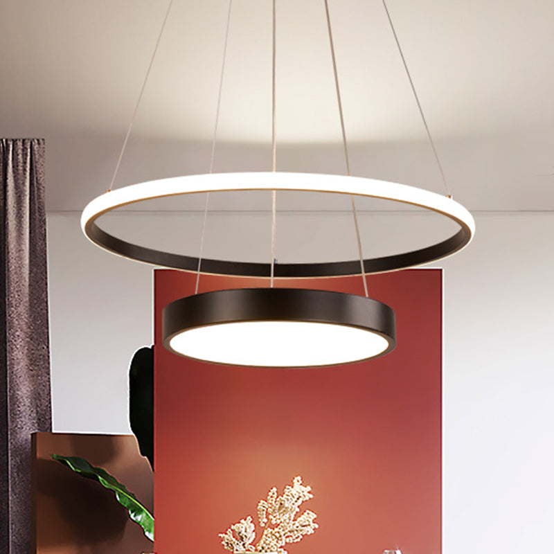 Lampada a soffitto circolare a 2 livelli di ferro Tiffany Black/Gold LED Appeding lampadario per sala da pranzo, luce calda/bianca