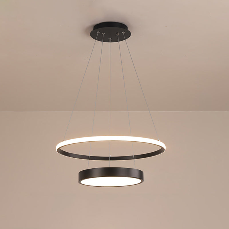 Lampada a soffitto circolare a 2 livelli di ferro Tiffany Black/Gold LED Appeding lampadario per sala da pranzo, luce calda/bianca
