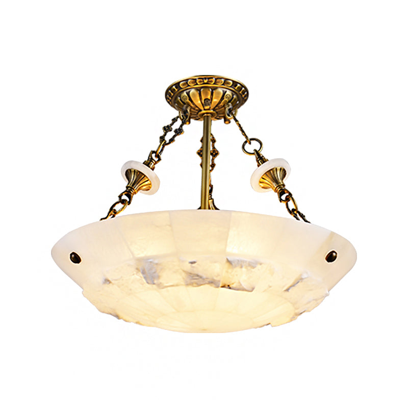 White Glass Bowl Semi Flush Mount Traditional 3/4-Light Living Room Close to Ceiling Lamp, 16"/19.5" W