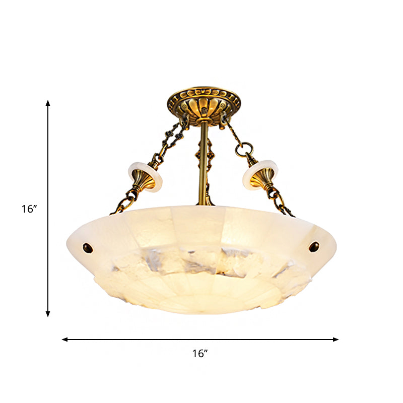 White Glass Bowl Semi Flush Mount Traditional 3/4-Light Living Room Close to Ceiling Lamp, 16"/19.5" W