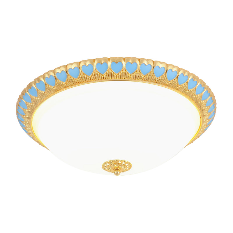 Opaline Glass LED Flush Light Simple Grey / Blue Heart - Edge Dome Shade Bedroom Massimale Montaggio Lampada